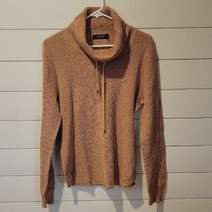 LAUREN RALPH LAUREN COWL NECK THERMAL WAFFLE KNIT PULLOVER/SWEATER XL  CAMEL